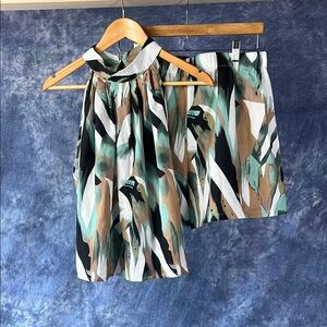 SHEIN Green and White Casual Shorts Set Sz XL